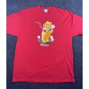 Y2K Disney Store Winnie the Pooh T-Shirt Red Wishes Do Come True XL Vintage